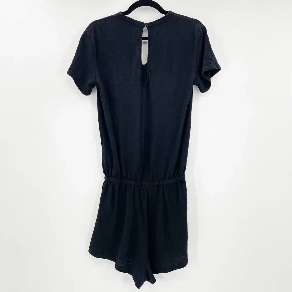 Bobi Women's Black Keyhole Cut Out Short Sleeve‎ Romper Size M
